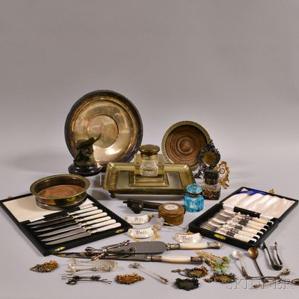Group of Brass and Silver-plated Tableware Items. Estimate $200-250