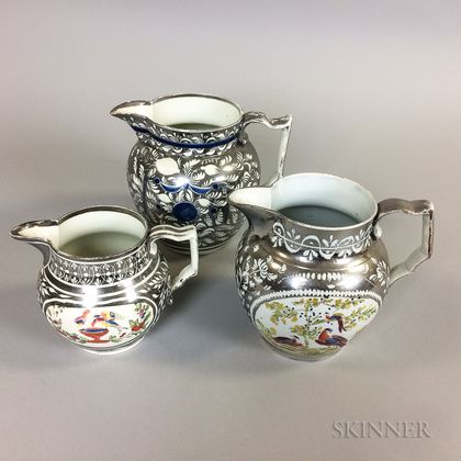 Three Silver Resist Lustre Ceramic Jugs