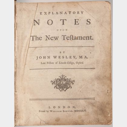 Wesley, John (1703-1791) Explanatory Notes upon the New Testament.