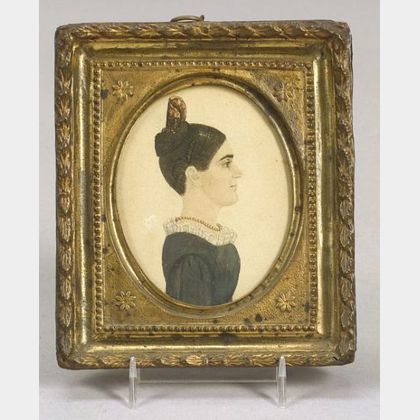 Attributed to Rufus Porter (American, 1792-1884) Miniature Profile Portrait of a Woman, c. 1820.