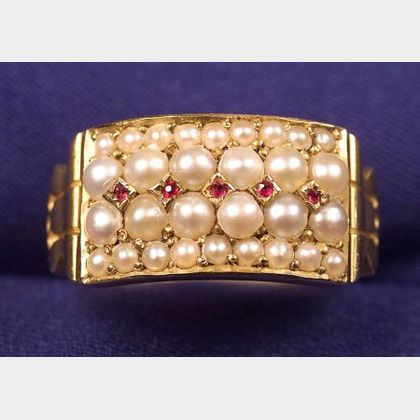 Antique 18kt Gold, Ruby and Seed Pearl Ring, John Brogden