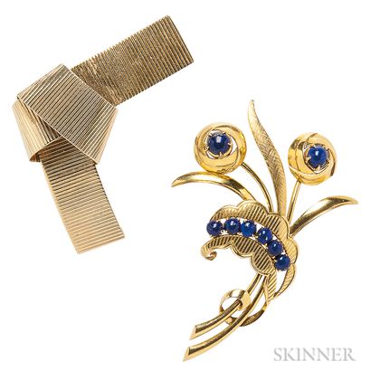 Two 14kt Gold Retro Brooches