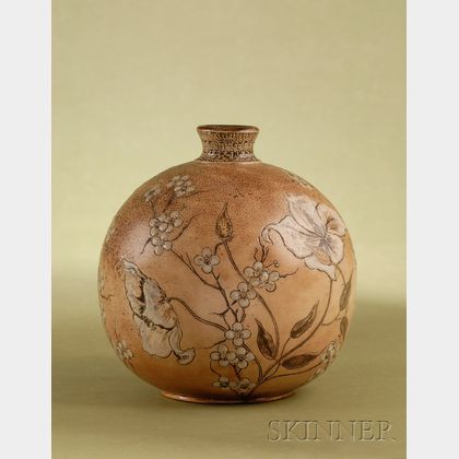 Martin Brothers Glazed Stoneware Botanical Vase