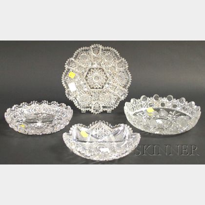 Four Colorless Cut Glass Low Bowls and Dishes