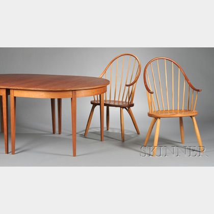 Thomas Moser Cherry and Ash Dining Table and Eight Windsor-style Armchairs