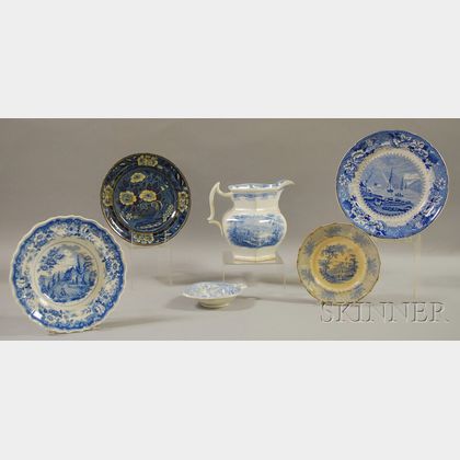 Six Pieces of Assorted English Light Blue Transfer-decorated Staffordshire Tableware