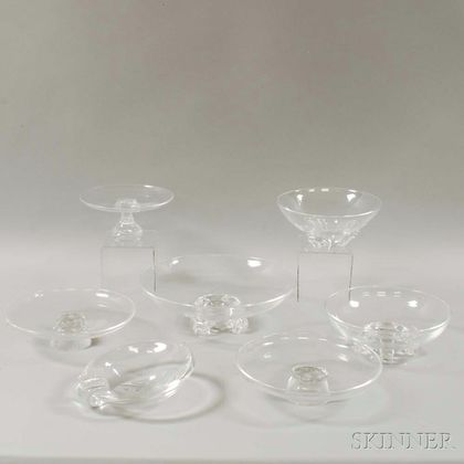 Seven Steuben Colorless Art Glass Bowls