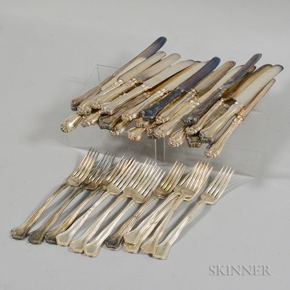 Group of Silver-plated Dinner Forks and Knives. Estimate $40-60
