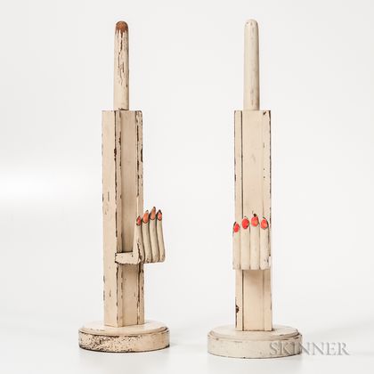 Pair of Carved and Painted Hand-form Hat and Glove Holders