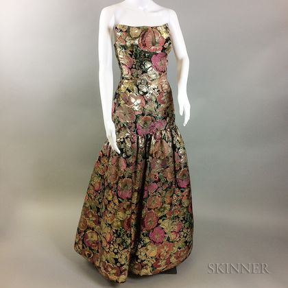 Arnold Scaasi Silk Brocade Floral Gown