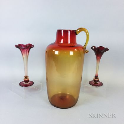 Pair of Libbey Amberina Vases and a Large Blown Glass Amberina Jug