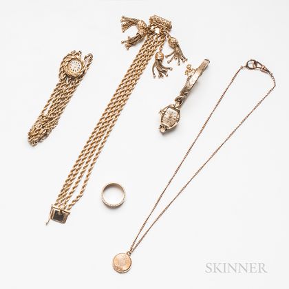 Five Pieces of 14kt Gold and Gold-filled Jewelry