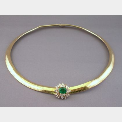 14kt Italian Gold, Emerald, and Diamond Necklace. 