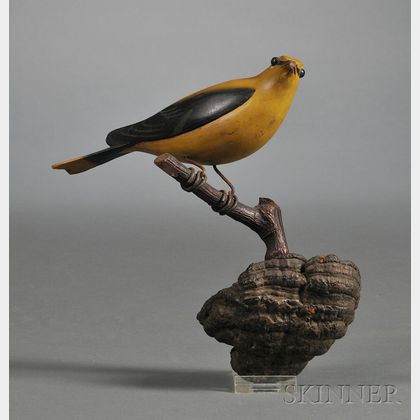 Carved and Painted Wooden Song Bird