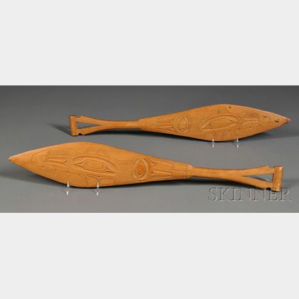 Two Northwest Coast Carved Wood Dance Paddles