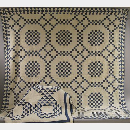 Two Blue and White Pieced Cotton Quilts