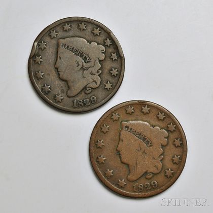 Two 1829 Coronet Head Large Cents