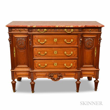 Louis XVI-style Carved Walnut Marble-top Sideboard