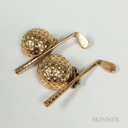 Pair of 14kt Gold Golf-themed Cuff Links