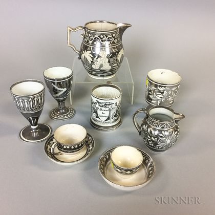 Eight Silver Lustre Ceramic Tableware Items