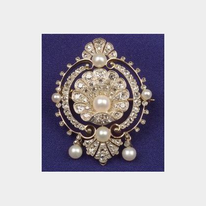 Antique Diamond and Pearl Pin