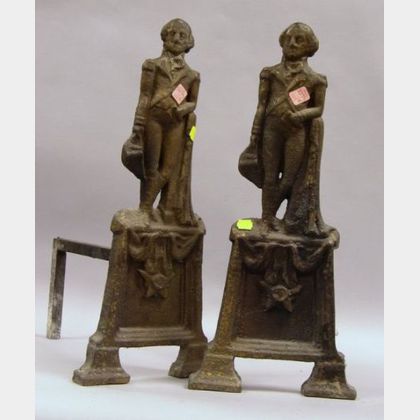 Pair of Cast Iron George Washington Figural Andirons. 