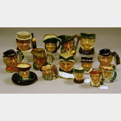 Fourteen Small, Mid-size and Miniature Royal Doulton Character Jugs and Smoking Item