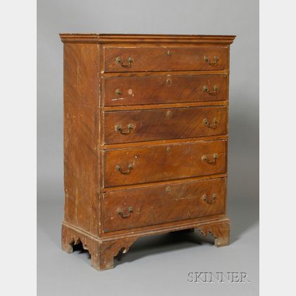 Chippendale Grain-painted Pine and Birch Tall Chest of Drawers