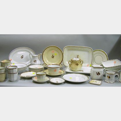 Approximately Thirty-eight Pieces of Copper Lustre Bordered and Decorated Ironstone Tableware. 