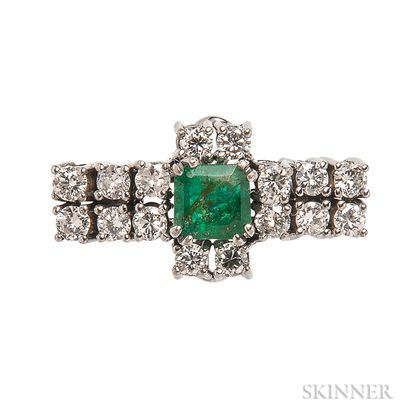White Gold, Emerald, and Diamond Ring