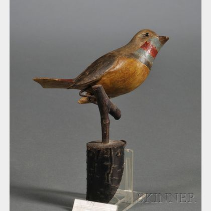 Small Carved and Painted Wooden Songbird