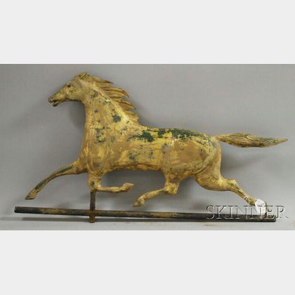 Cast Zinc and Parcel-gilt Molded Copper Running Horse Weather Vane