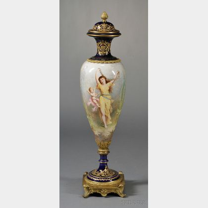 Bronze-mounted Sevres Porcelain Floor Vase and Cover