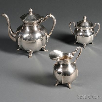 Three-piece Mexican Sterling Silver Tea Service