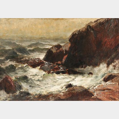 George Herbert McCord (American, 1848-1909) Rocky Coast with Crashing Surf