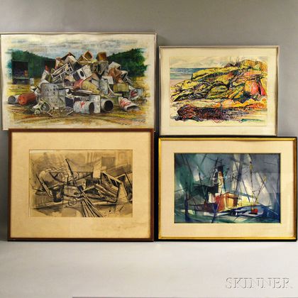 Roy Lewando (American, 20th Century) Three Framed Works on Paper: Boat Yard
