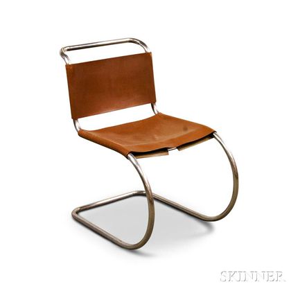 Knoll Leather and Tubular Steel Side Chair
