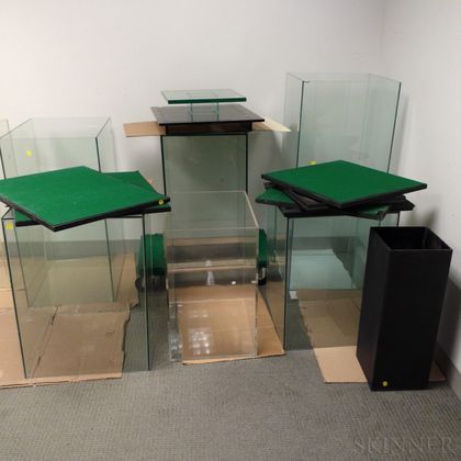 Eight Glass and Plexiglas Display Cases and Shelves. Estimate $20-200