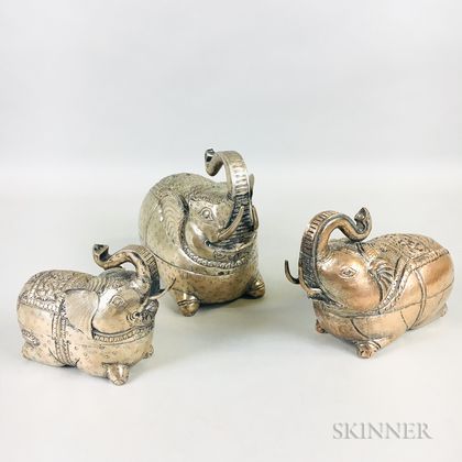 Three Silver Elephant Boxes