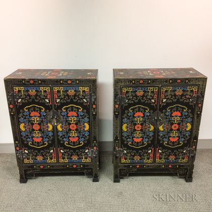 Pair of Polychrome Lacquer Cabinets
