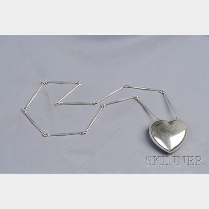 Sterling Silver Puffed Heart Pendant Necklace, George Jensen