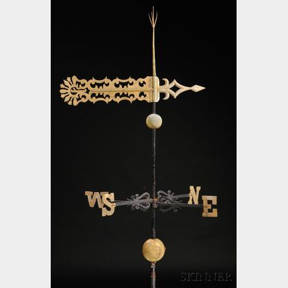 Gilt Copper, Bronze, and Iron Bannerette Weathervane, with Canoe Motif