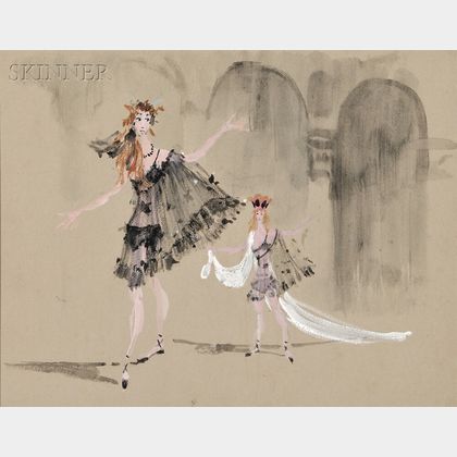 François Ganeau (French, 1912-1983) Costume Design for Two Ballerinas