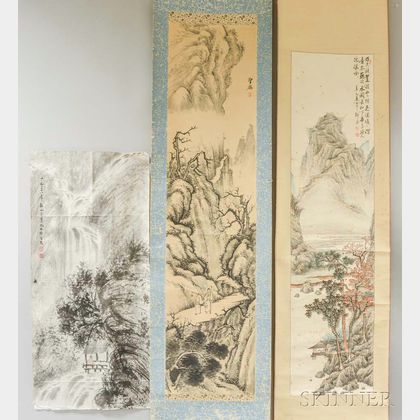 Fu Baoshi Painting and Two Hanging Scroll Paintings