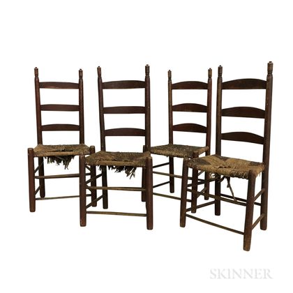 Set of Four Red-Painted Ladder-back Side Chairs