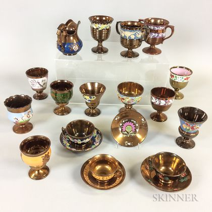 Twenty Copper Lustre Ceramic Items