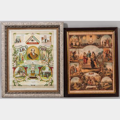 Two Framed Pictorial Odd Fellows Lithographs