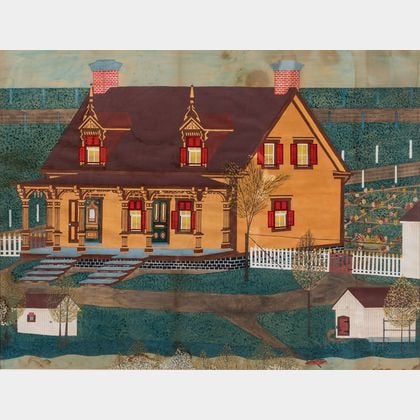 American/Canadian School, Late 19th/Early 20th Century Portrait of a Yellow Victorian House.