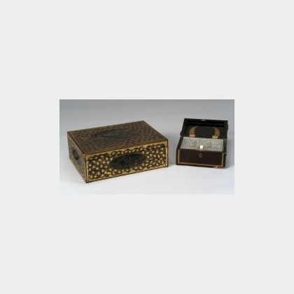 Chinese Export Lacquered Sewing Box and Tea Box