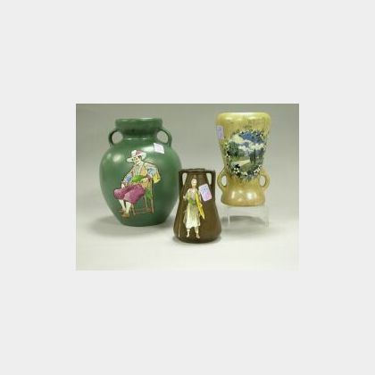 Three Stellmacher Pottery Enamel Decorated Vases. 